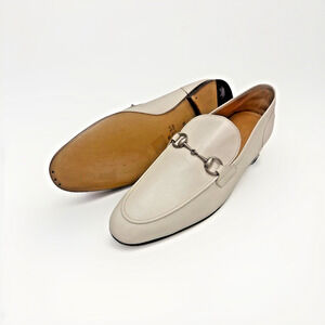 GUCCI JORDAAN SILVER HORSEBIT WHITE LEATHER MEN'S LOAFERS 11 G 12 US